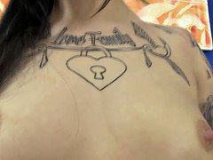 Tattooed babe pumping and toying her vagina