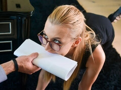 Ass, Blonde, Blowjob, Doggystyle, Glasses, Handjob, Shaved, Teen