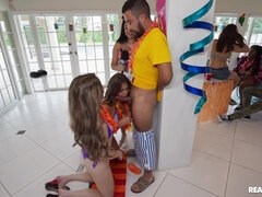 Selina Bentz and Renee Rose give blowjob to Brandon