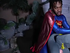 Hung black superman barebacking batman after getting blown