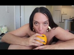 Immense Russian babe Tigerlynnn gives a fan a handjob until he's ready to explode