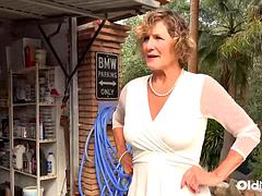Oldnanny Mature Granny Seduces Horny Stud In Garage