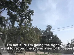 Hitchhiking Brunette Student w Big Tits Gives Blowjob in Car - Felicia Kiss