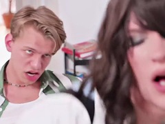 Naughty upskirt femboi teasing jock