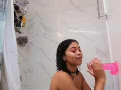 Black, Natural tits, Petite, Pussy, Shower, Solo, Tits, Wet