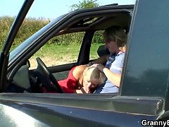Old bitch gets nailed in the car by a stranger