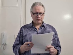 A gray-haired man with glasses fucks an excited young girl