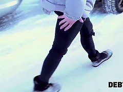 Calibri Angel takes on Agent in a rough anal sex session in her car
