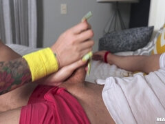 Grosse titten, Blondine, Blasen, Schwanz, Handjob, Masturbation, Orgasmus