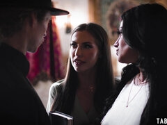 Busty lesbian MILFs convincing a priest