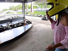 Cute Thai amateur teen girlfriend goes karting and videotaped after