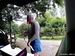 Public layby cross dress change with drivers passing by