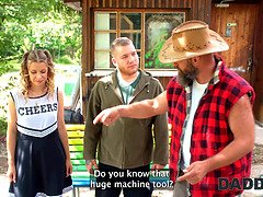 Step Daddy's garden turns into a wild party with 18 year old blonde pornstars