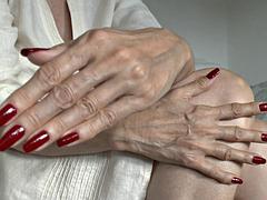 Lady Victoria Valente Flaunts Stunning Red Nails While Fingering Deep Inside Tight Trousers in Close-Up M