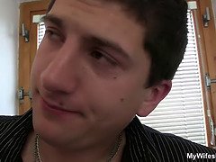 Old blonde mom rides son in law cock