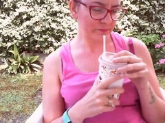 Park, girls peeing in public, garden