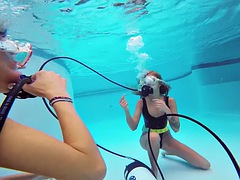 美女, 茶髪の, チェコ, プール, 公共, ロシア人, ティーン, 水中