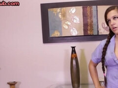 Mean BDSM masseuse babe gives rough HJ to her client