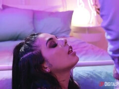 American, Blowjob, Brunette, Cum in mouth, Doggystyle, Gagging, Heels, Tattoo