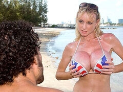 Enthousiasteling, Geweldig, Strand, Badpak, Blond, Handbeurt, Masseren, Buiten