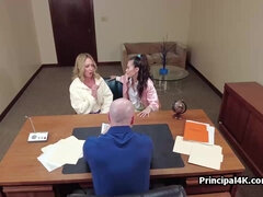 Mature teacher and slutty coed on dick