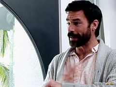 Jojo Kiss gets a surprise visit from her friend while her dad is away, so she gets down and dirty with him instead!