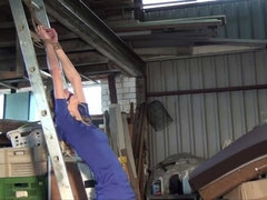 Irena tied to ladder ballgagged titgrabbed