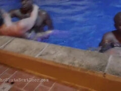 Two BBW Whores Get Hammered by Two Big Black Cocks Poolside