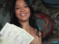 Asia Vargas received cash from Erik Everhard who met her underneath a Spanish bridge and in exchange for the money she is giving him a blowjob.