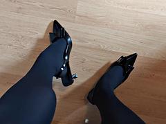Shemale HeelsnCum in Lingerie Jerks Off and Cums on Heels and Stockings