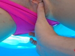 Homemade underwater pool sex with a big booty PAWG wife
