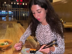 I Cum On A Girls Face In Public Sushi Bar And She Eats Rolls With Cum On Her Face - Cumwalk - Katty West