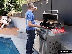 Stepson shares GF with stepmom in hot MILF threesome action