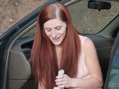 Amateur, Caught, Masturbation, Outdoor, Pussy, Redhead, Toys