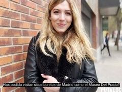 Adorable blonde is seduced in the street with money to have sex