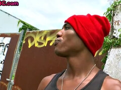 Ebony thug fucked by white gay outdoor till cumshot