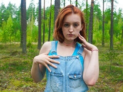 Ass, Fingering, Natural tits, Outdoor, Redhead, Skinny, Stripping, Tits