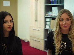 Blonde and brunette young and horny share the old man's cock and suck it deepthroat then get deep pussy fucked by him they are so hot and the old