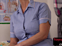 Stunning nurse voyeur teases a guy