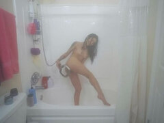 素人, 浴室, 黒人, 自然山雀, シャワー, 一人, タトゥー, おもちゃ