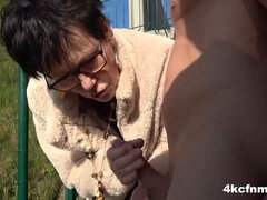 Cfnm, Clothed, Glasses, Granny, Handjob, Hd, Outdoor, Son