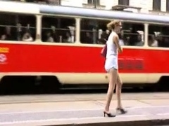 Blonde Amateur Takes Facial Outdoors In Public