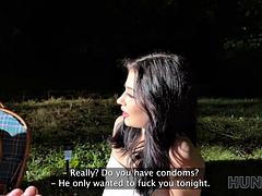 HUNT4K. Hot Czech teen Chloe Heart jumped on a huge hunters cock outdoors in front of her BF
