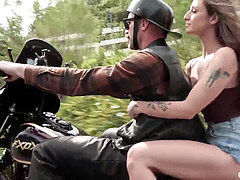 youthful black-haired Having gonzo Outdoor Sex With Her Biker