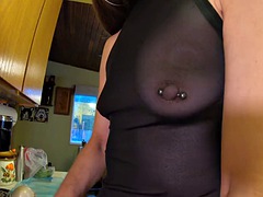 素人, 茶髪の, 下着, 淫乱熟女, 乳首, ピアス, オッパイの, 妻