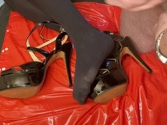 Schwarz, Füsse, Fetisch, Fussjob, Absätze, Nylon, Schuhe, Strümpfe