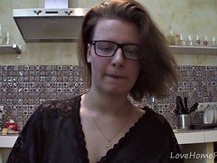 Amateur, Bedroom, Brunette, Glasses, Homemade, Kitchen, Solo