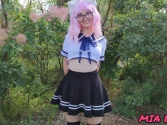 Hembra, Público, Ruso, Colegiala, Falda, Solo, Medias largas, Uniforme