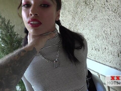 Sub Ebony babe throat pounded and mouth filled with cum load