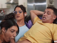 Violet Gems is sucking Johnny Love's hard dick
